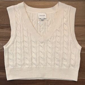 Pink Rose Cream Cable Knit V-Neck Sweatervest